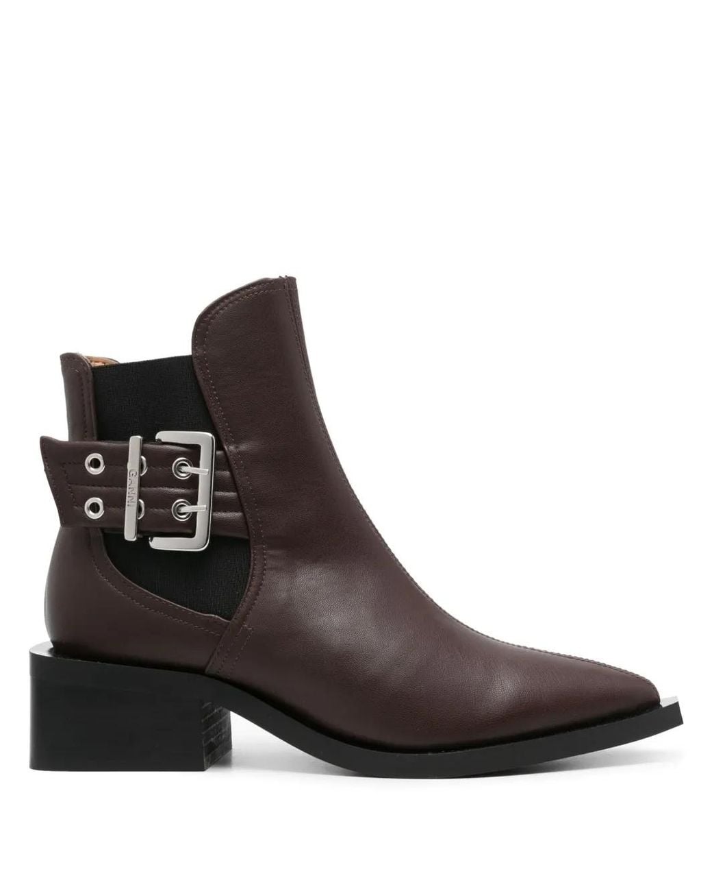 Ganni Brown 45Mm Buckle-Detail Leather Boots