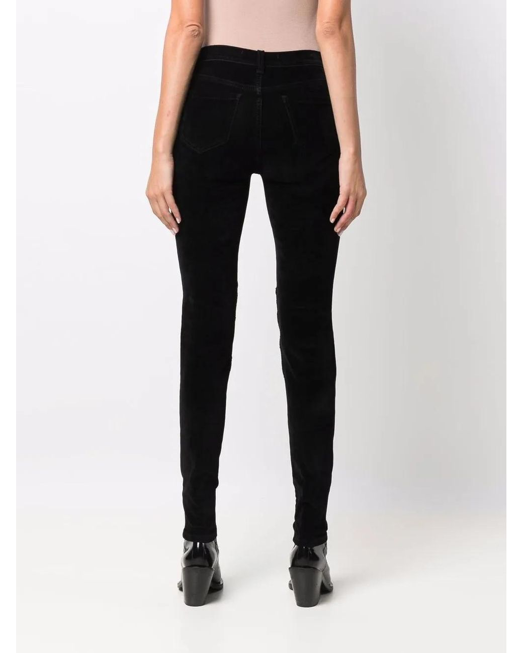 Philipp Plein Black Leather-Inset High-Waist Skinny Jeans