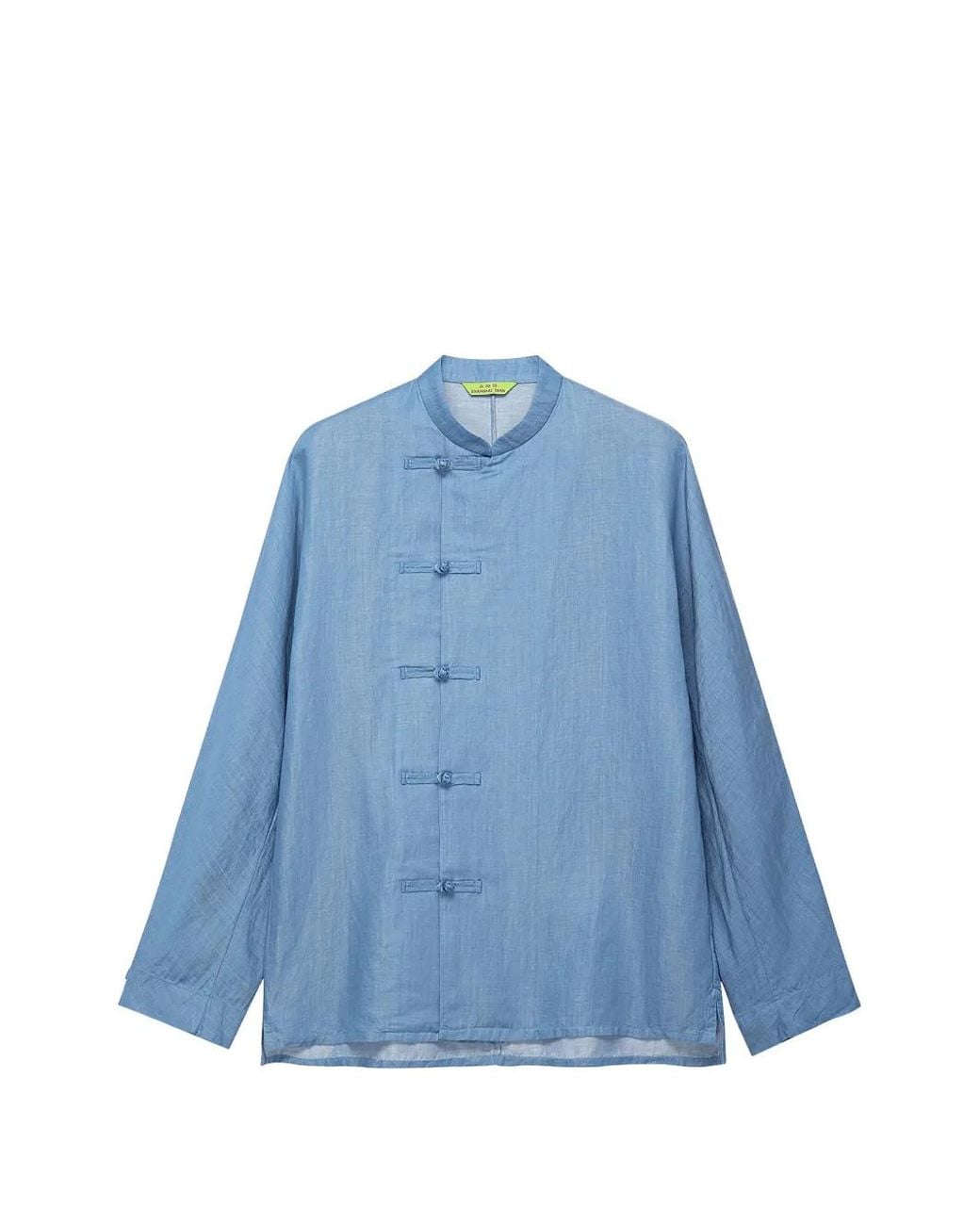 Shanghai Tang Blue Frog-Fastening Mandarin-Collar Shirt for men