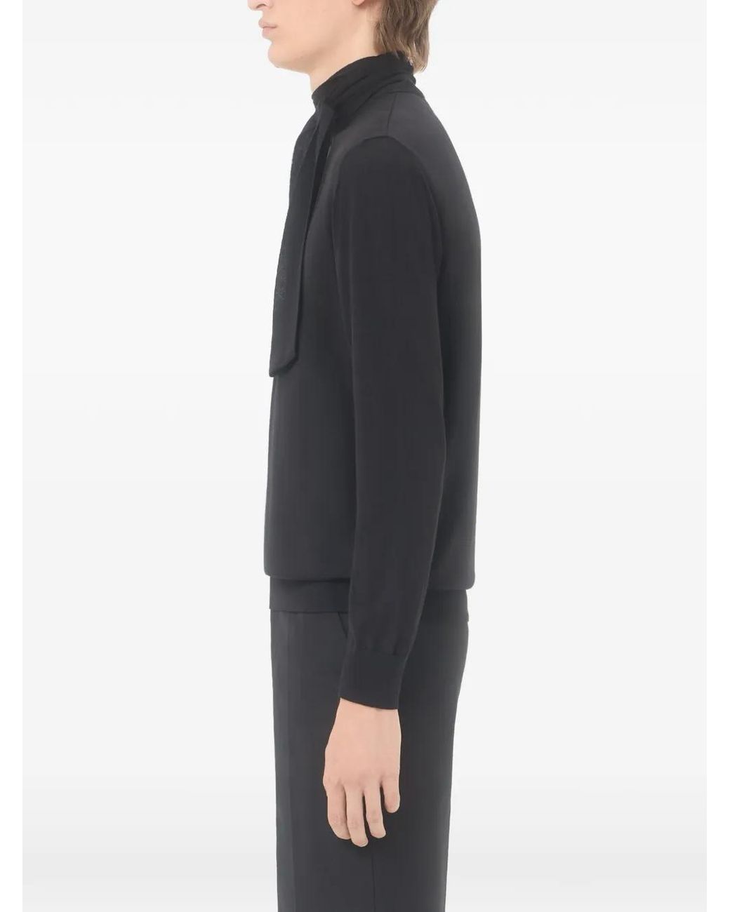 Valentino Garavani Black Wool Sweater With Scarf Collar And Vlogo Embroidery for men