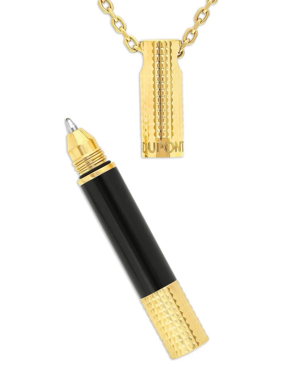 S T Dupont White Min Pen Brass Pendant Necklace