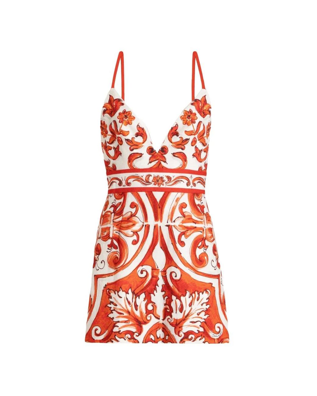 Dolce & Gabbana Red Majolica-Print Mat Dress