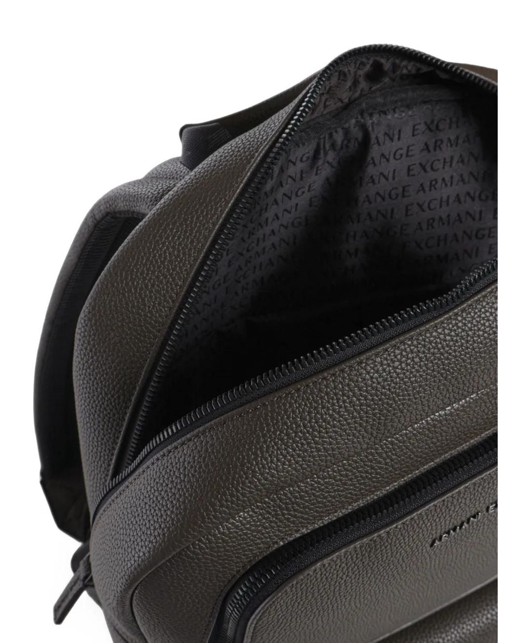 ARMANI EXCHANGE Black Pebbled-Texture Logo-Plaque Backpack for men