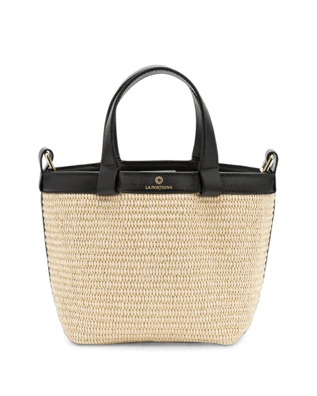 La Portegna Natural Teresita Leather-Trim Bucket Bag