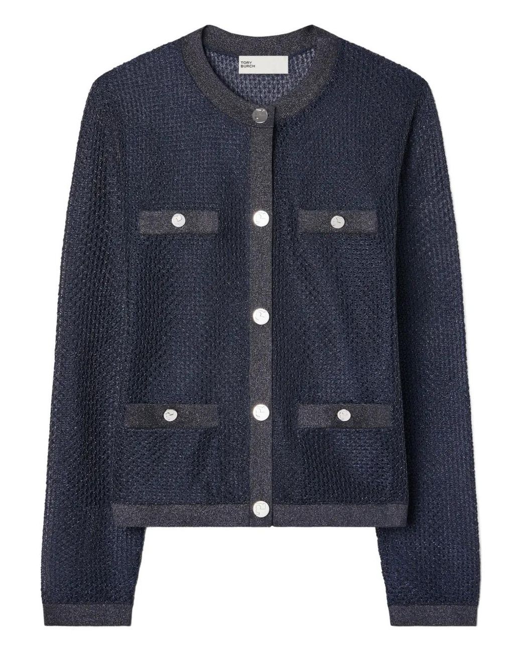 Tory Burch Blue Kendra Mesh Cardigan