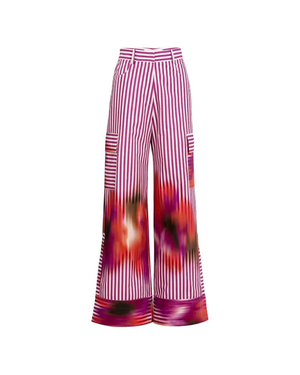 Silvia Tcherassi Red Falak Stripe-Print Cargo Pants