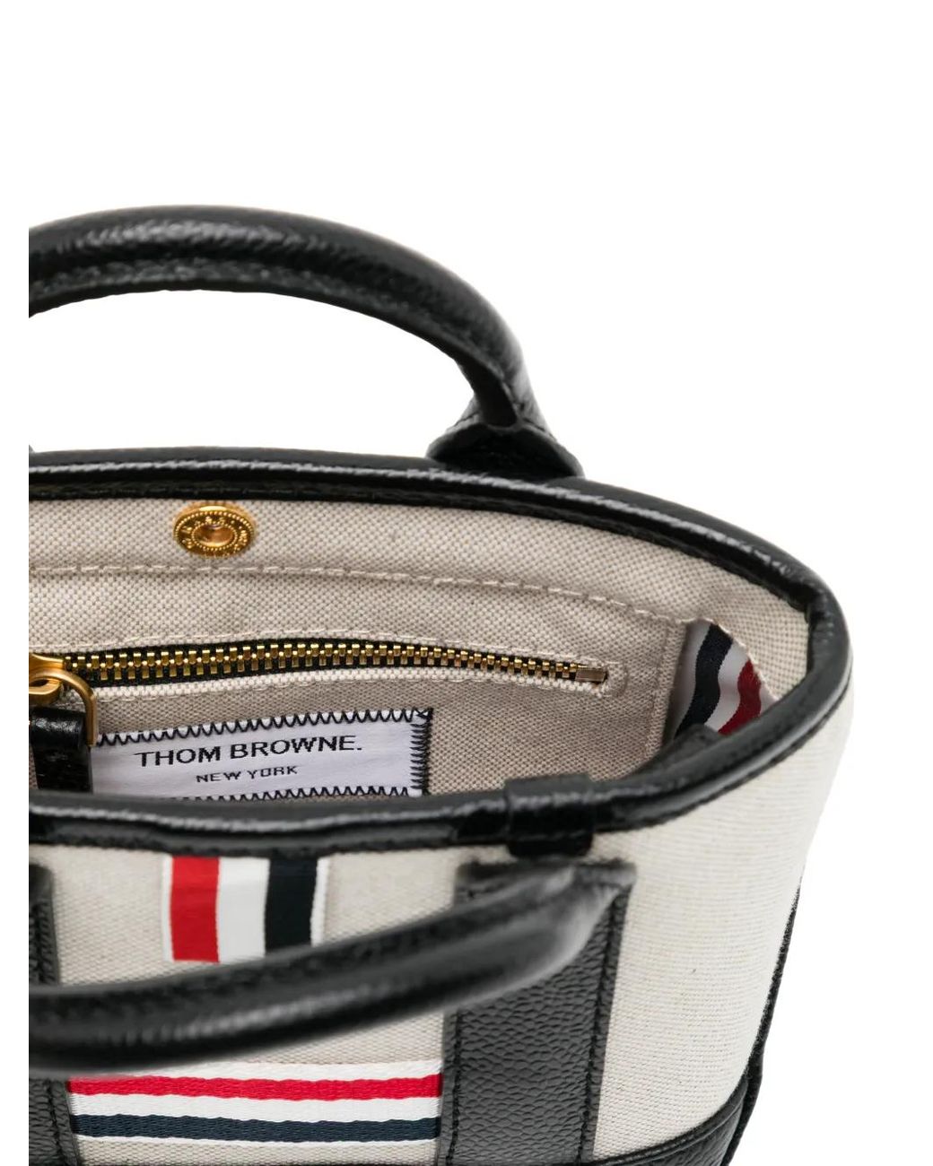 Thom Browne Black Striped Handle Tote Bag for men