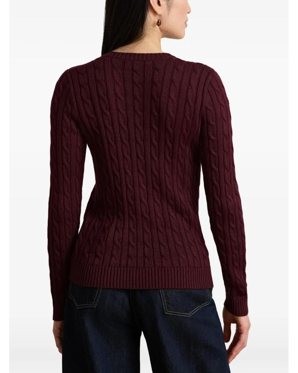 Ralph Lauren Purple Buttoned-Shoulder Cable-Knit Sweater