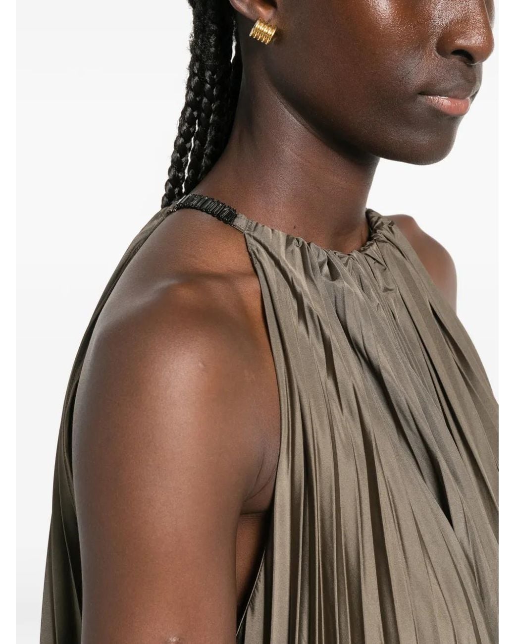 Max Mara Natural Pleated Halterneck Midi Dress