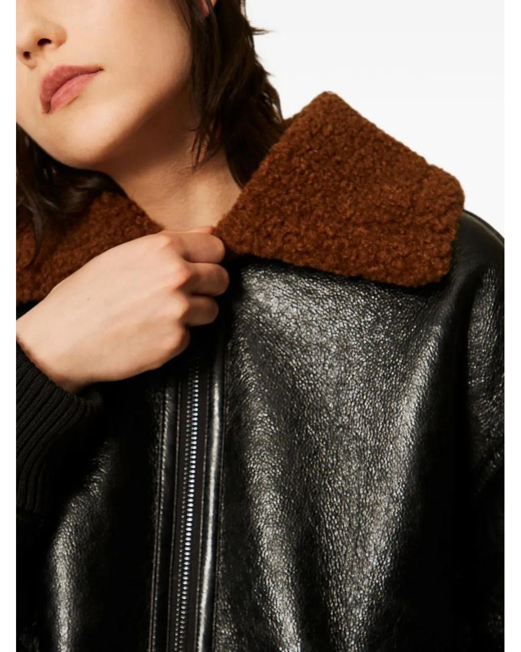 Twinset Black Padded Faux-Shearling Bomber Jacket