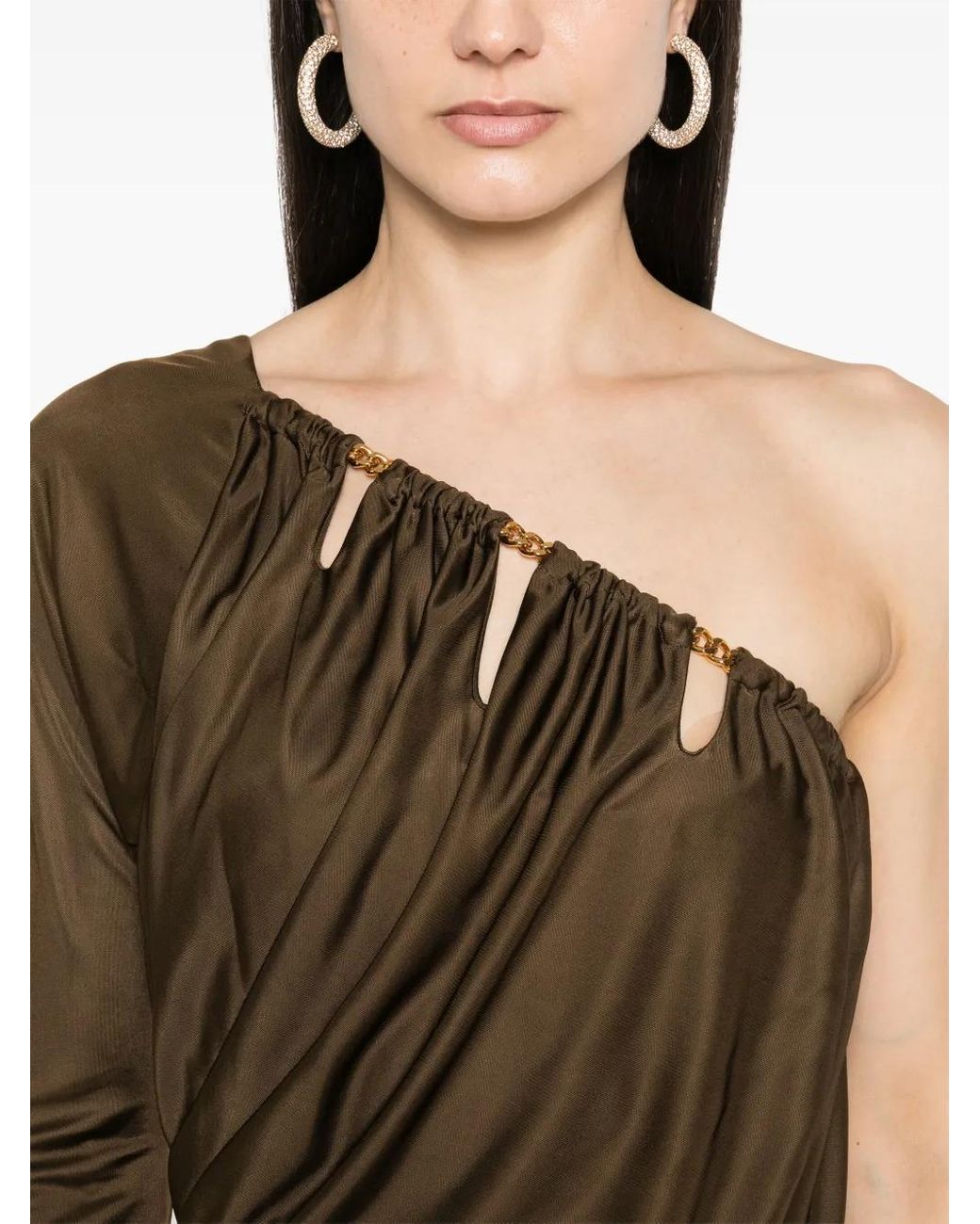 Emilio Pucci Green Asymmetric Draped Midi Dress