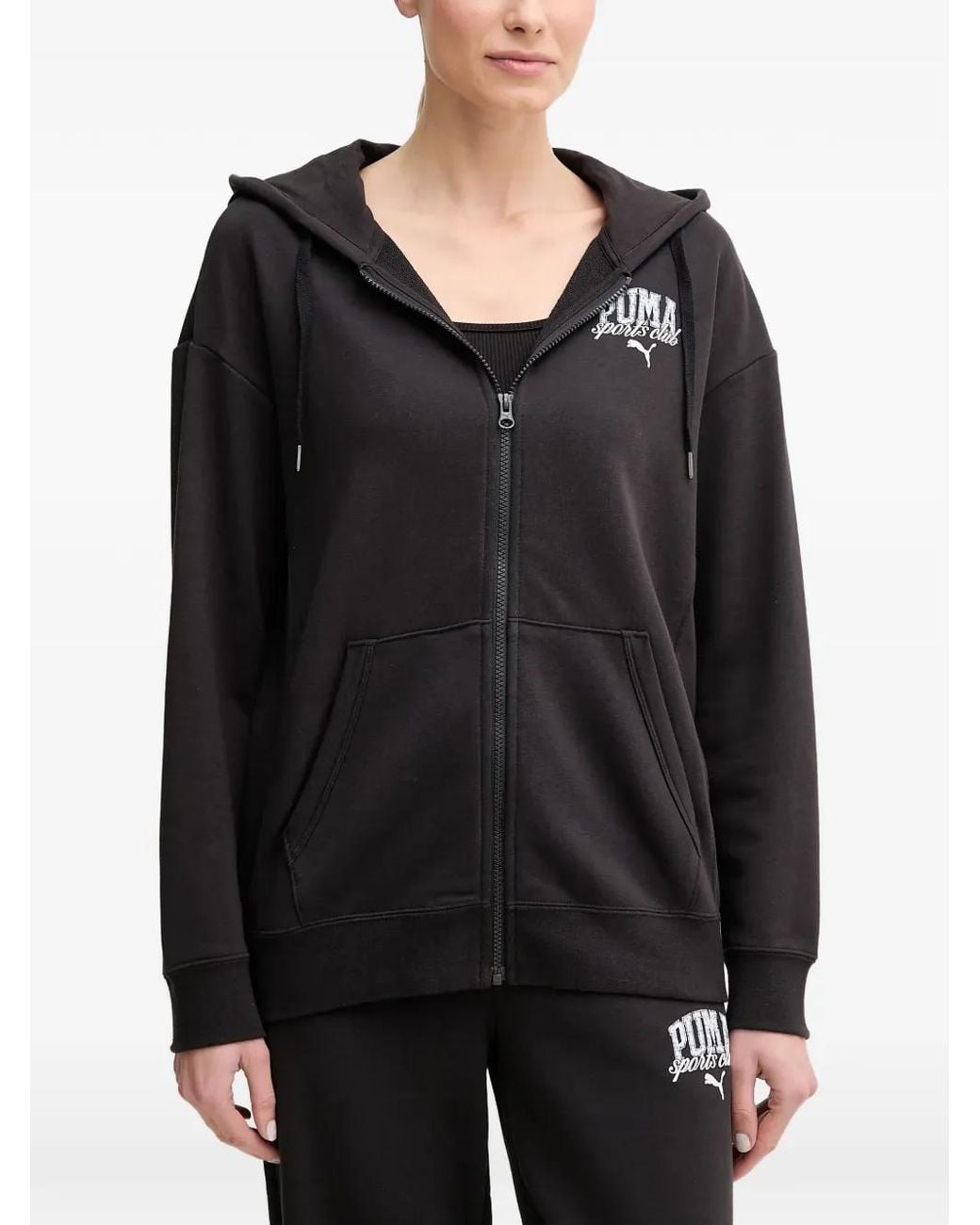 PUMA Black Logo-Print Zip-Up Hoodie
