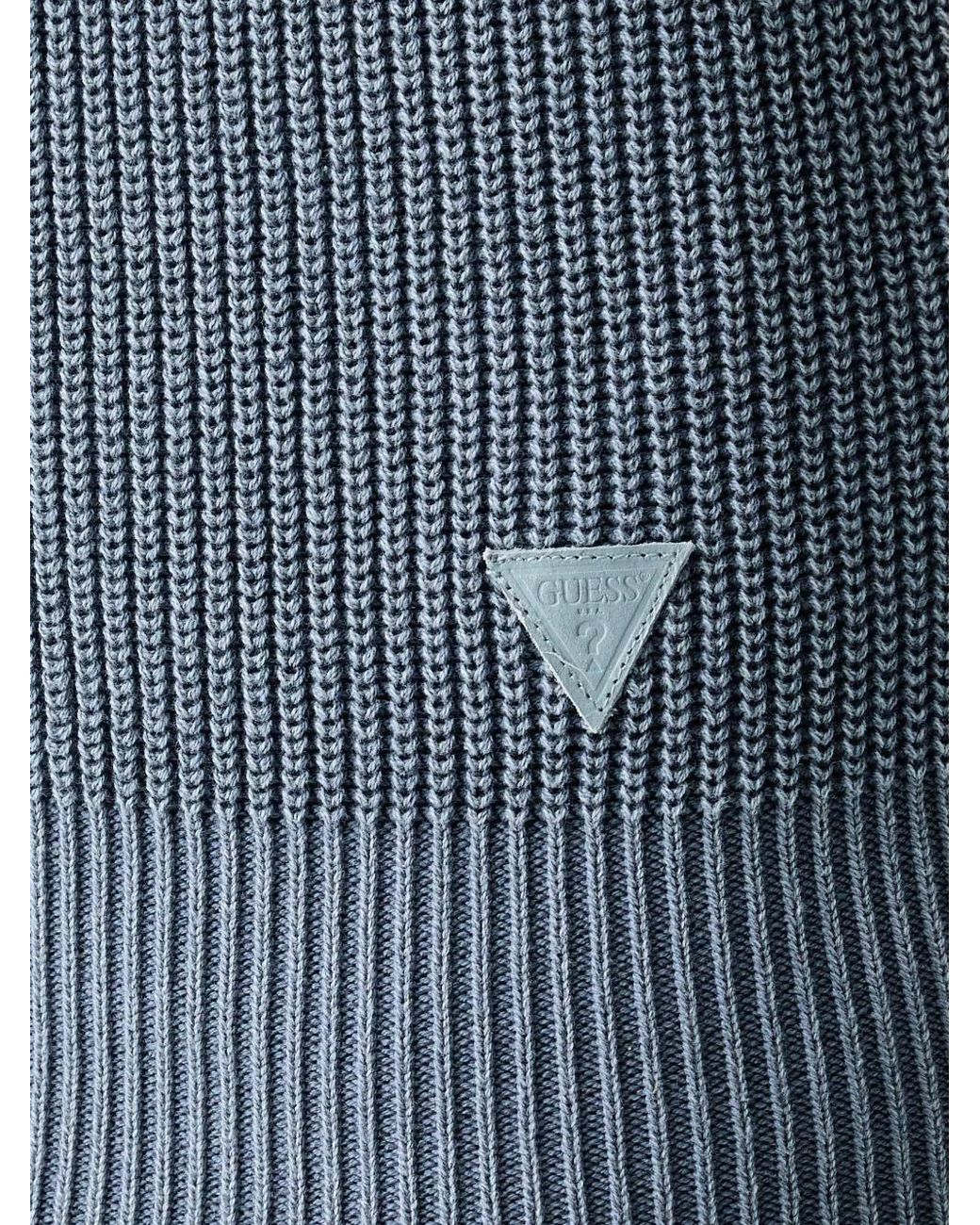 Guess Blue Ribbed-Knit Logo-Patch Sweater for men