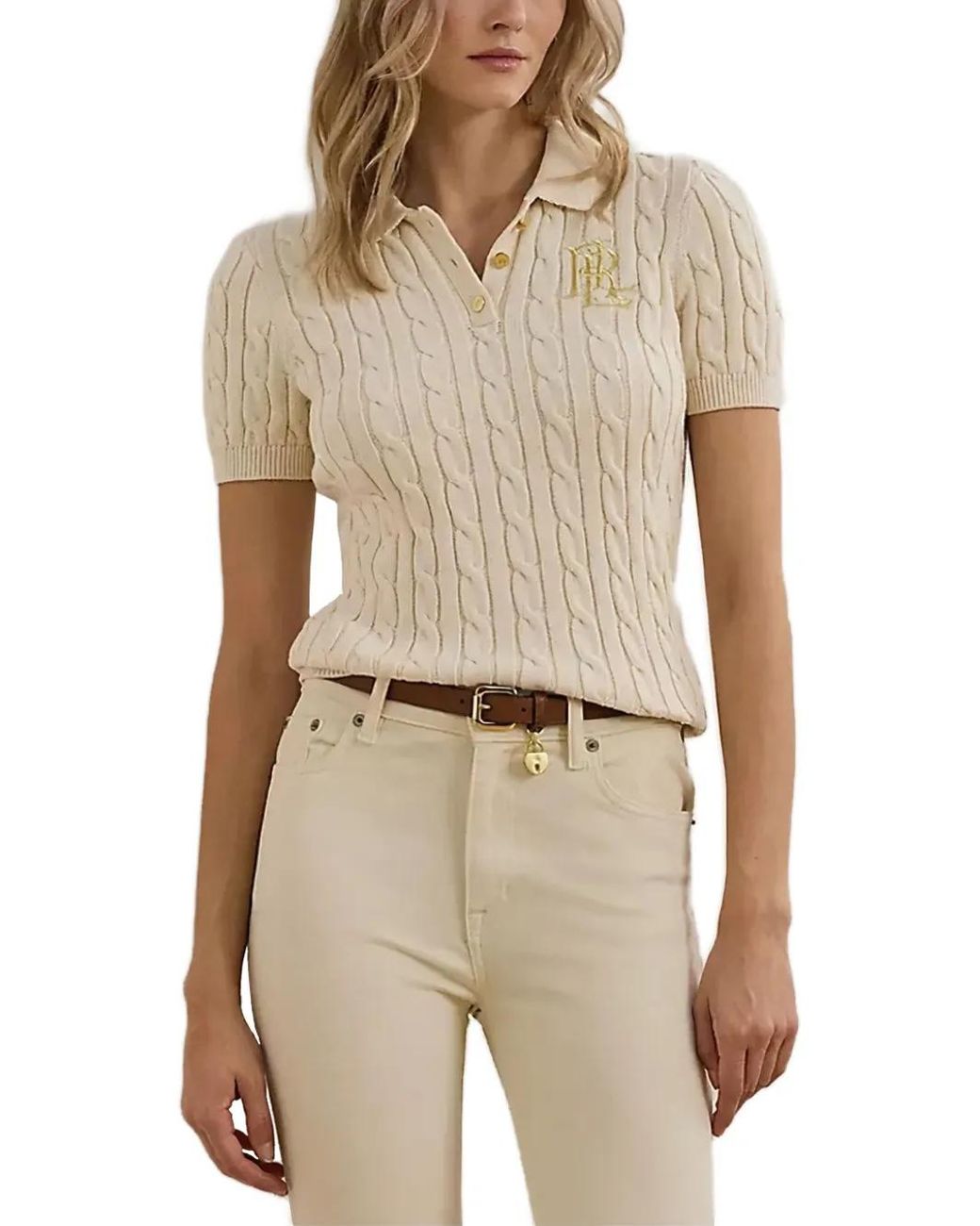 Ralph Lauren Natural Cable-Knit Polo Top