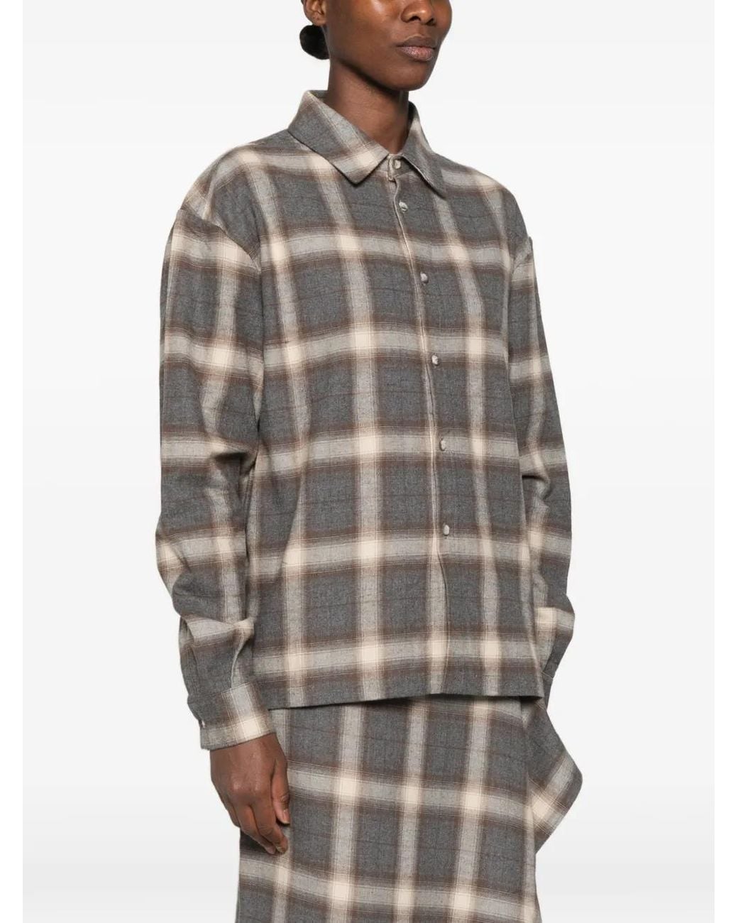 Woc Gotha Check-Pattern Long-Sleeve Shirt in Gray | Lyst