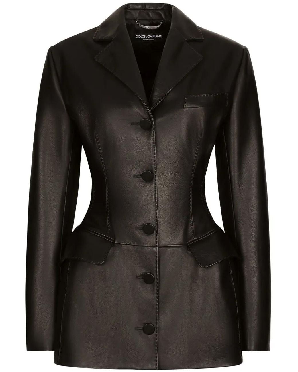 Dolce & Gabbana Black Leather Single Breasted Jacket