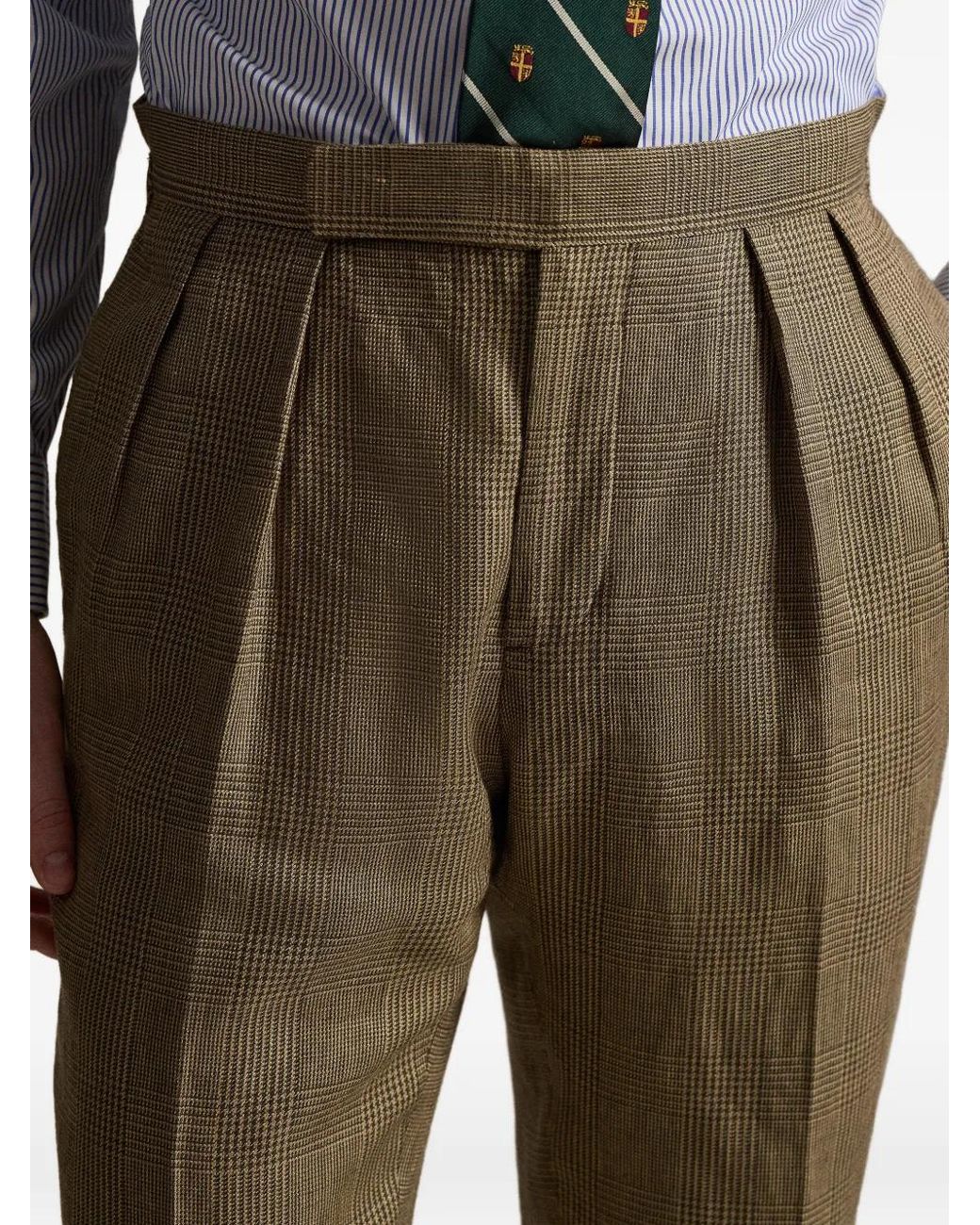 Polo Ralph Lauren Natural Glen-Plaid Pleated Trousers for men