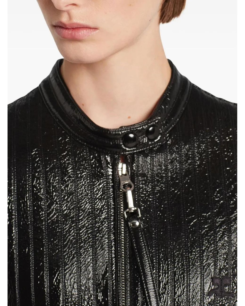 Courreges Black Ribbed Leather Jacket