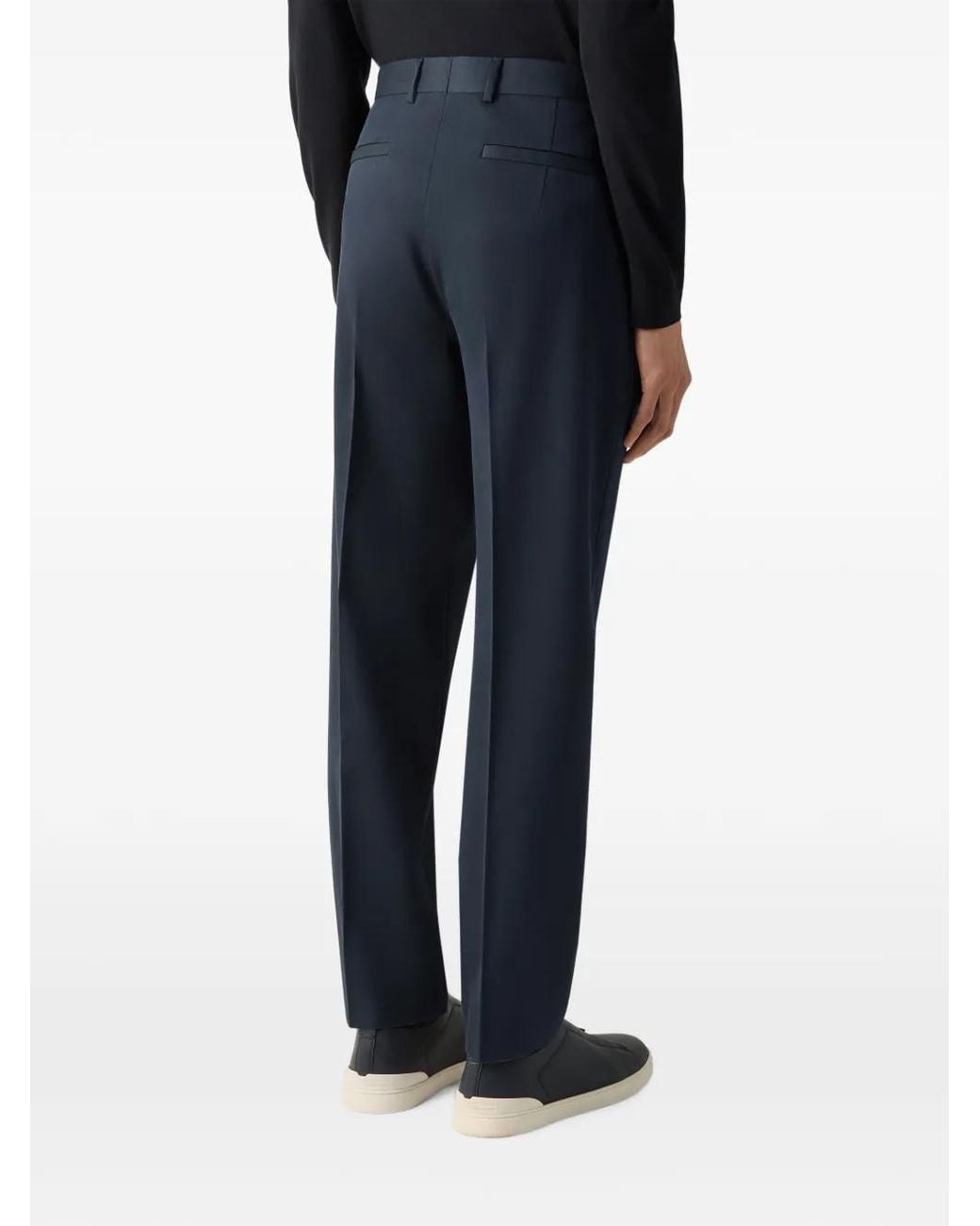 Zegna Blue Cotton And Wool Trousers for men