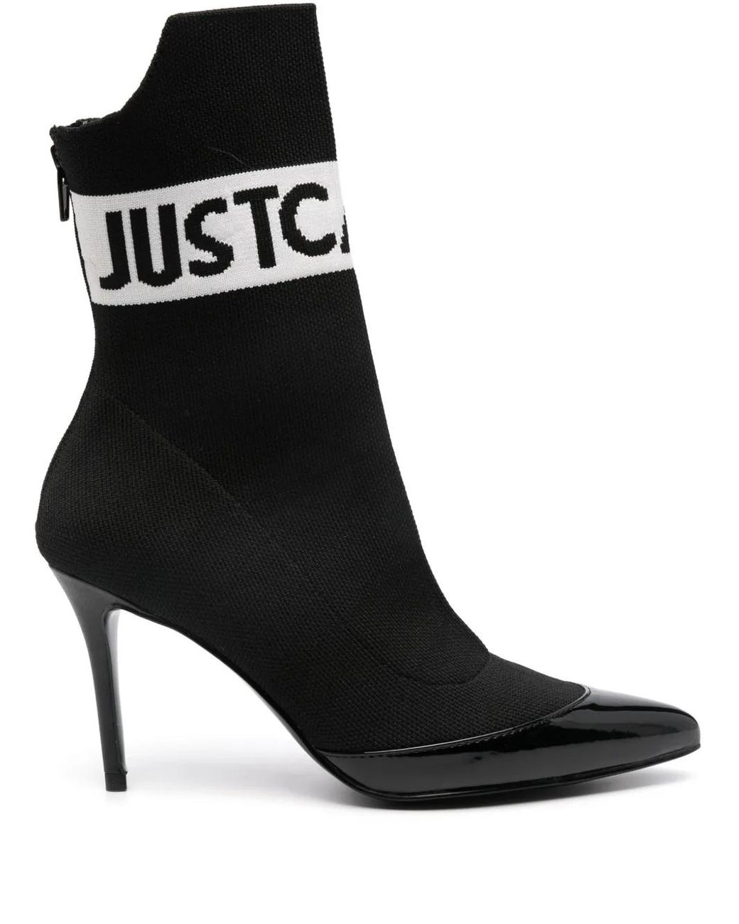 Just Cavalli Black Intarsia-Logo Ankle Boots