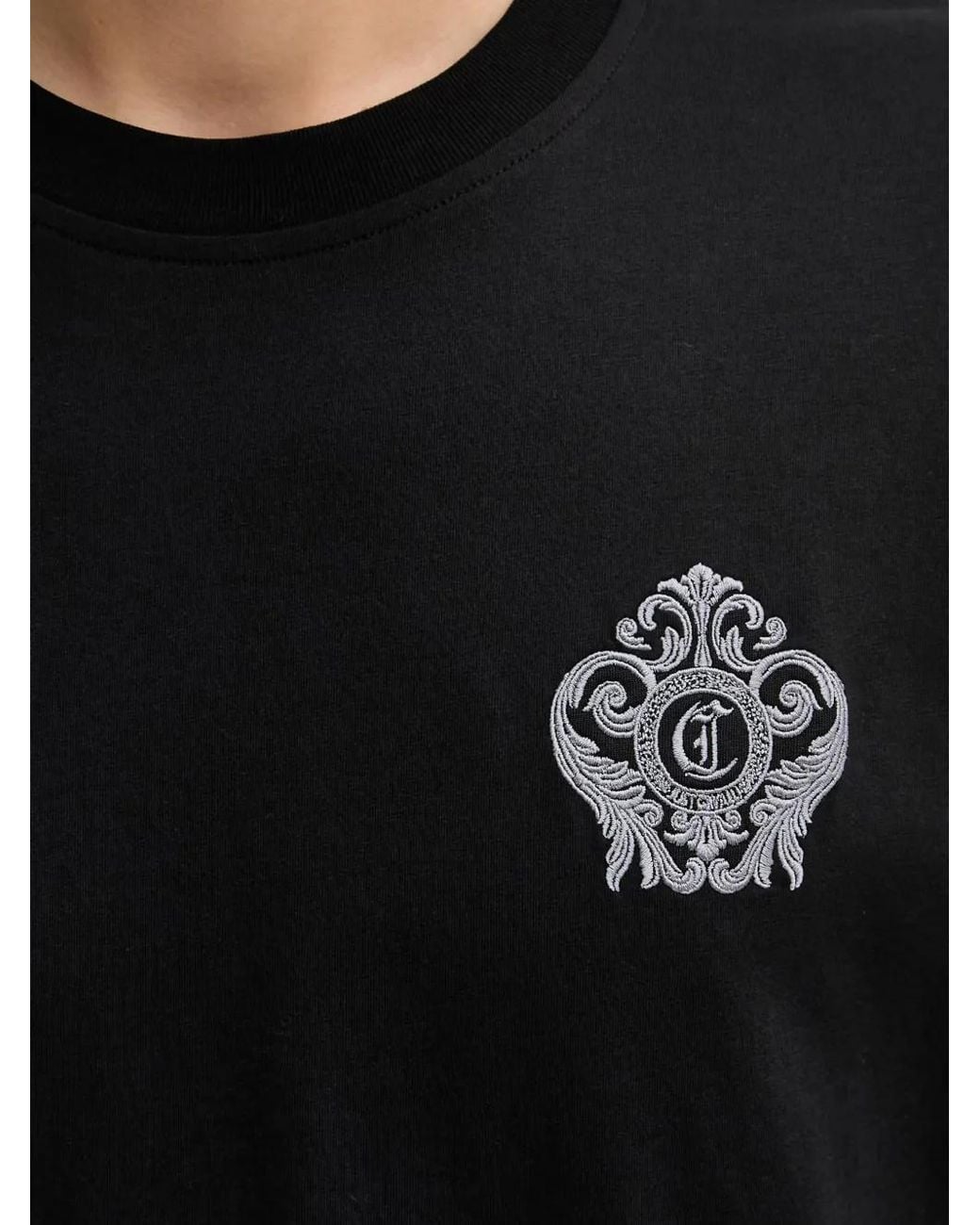 Just Cavalli Black Logo-Embroidered T-Shirt for men