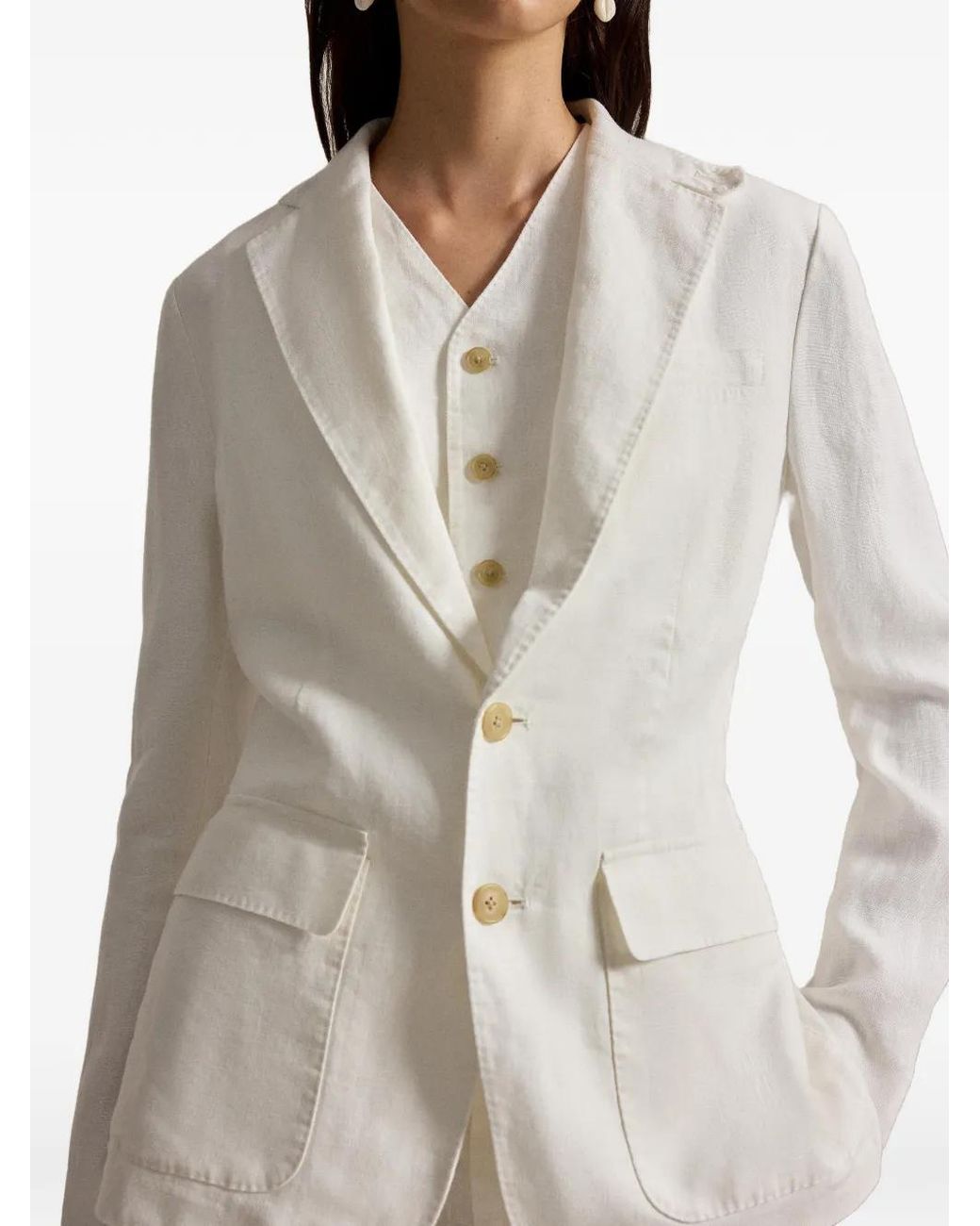 Polo Ralph Lauren White Pocket Button Linen Blazer