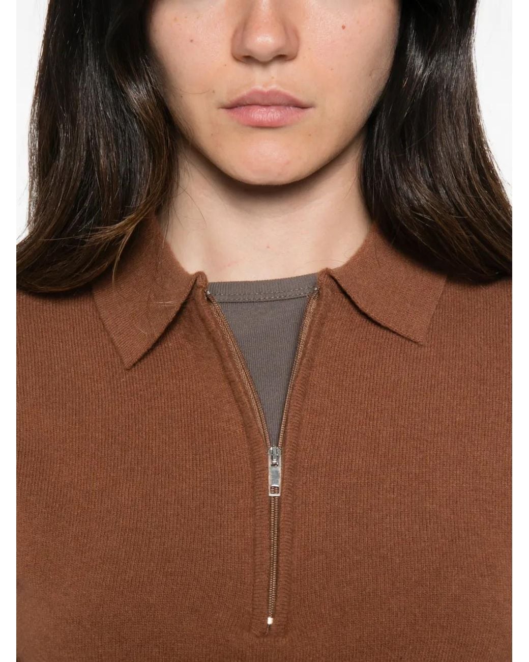 Daniele Fiesoli Brown Quarter-Zip Short-Sleeve Sweater