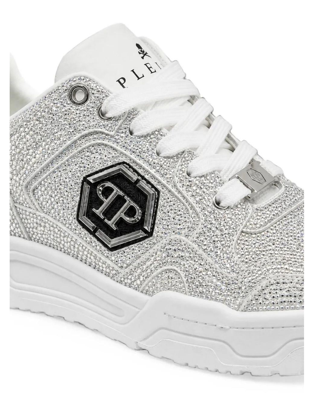 Philipp Plein White Low-Top Predator V2 Strass Sneakers