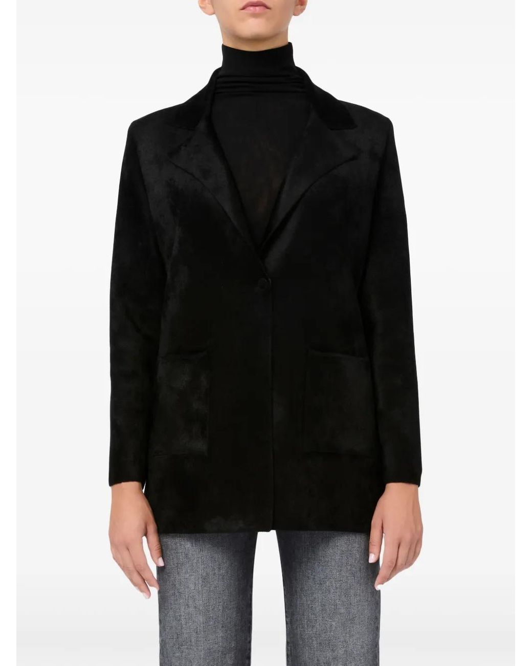 D.exterior Black Single-Breasted Blazer