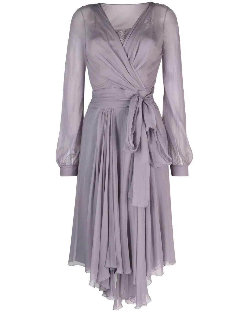 Alberta Ferretti Purple Pleated Silk-Chiffon Long-Sleeved Wrap Dress
