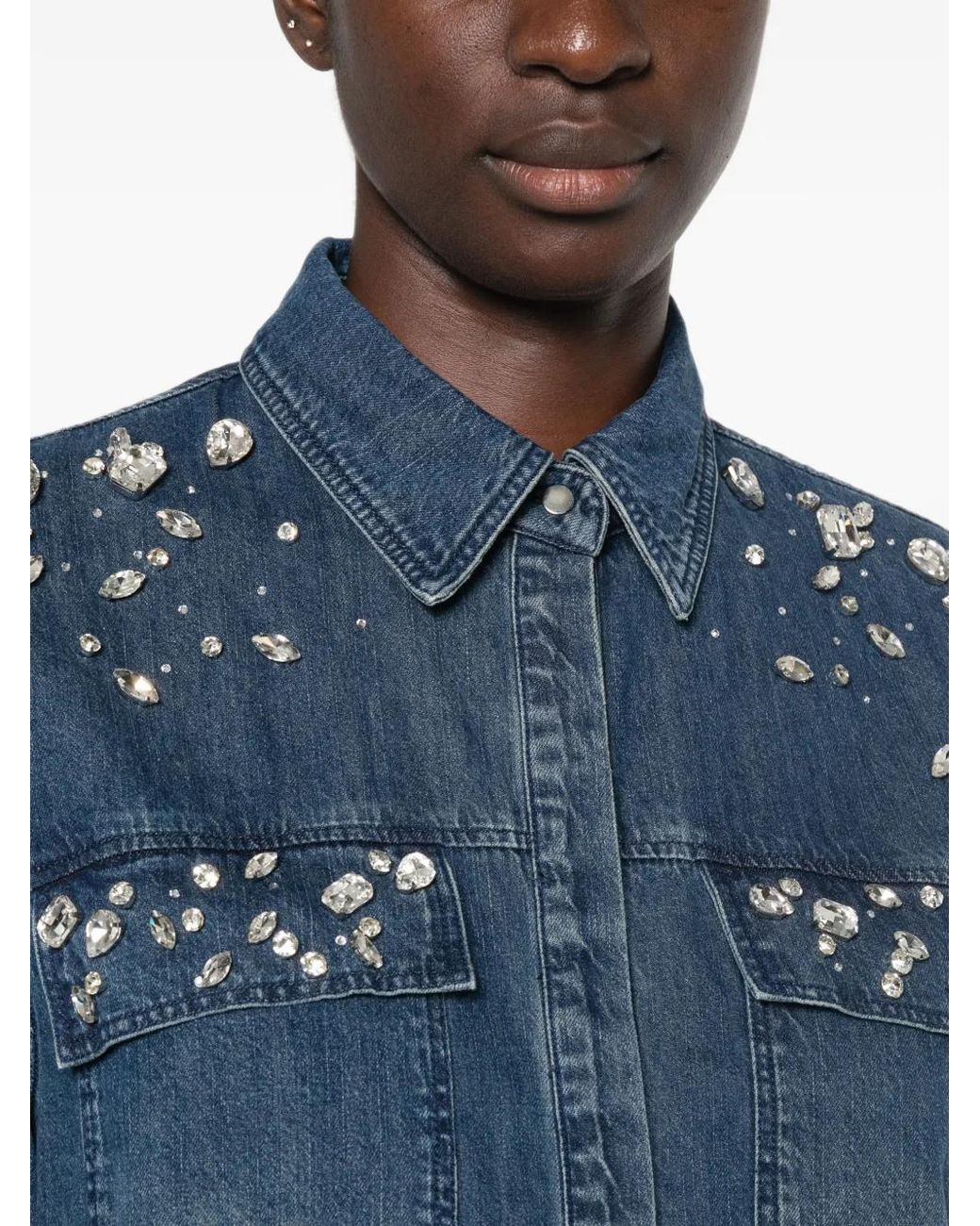 iBlues Blue Crystal-Embellished Denim Shirt