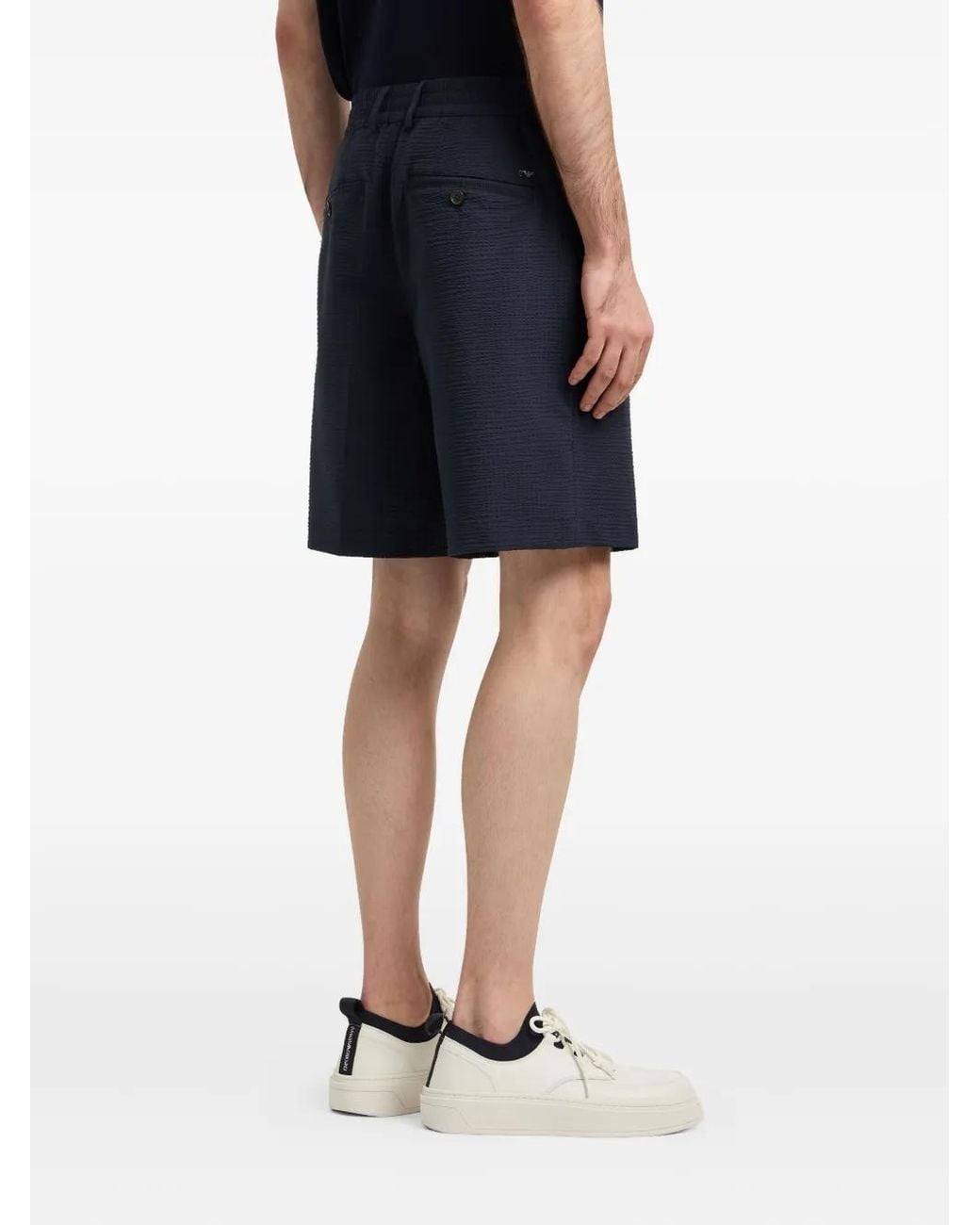Emporio Armani Blue Seersucker Elastic-Waist Shorts for men