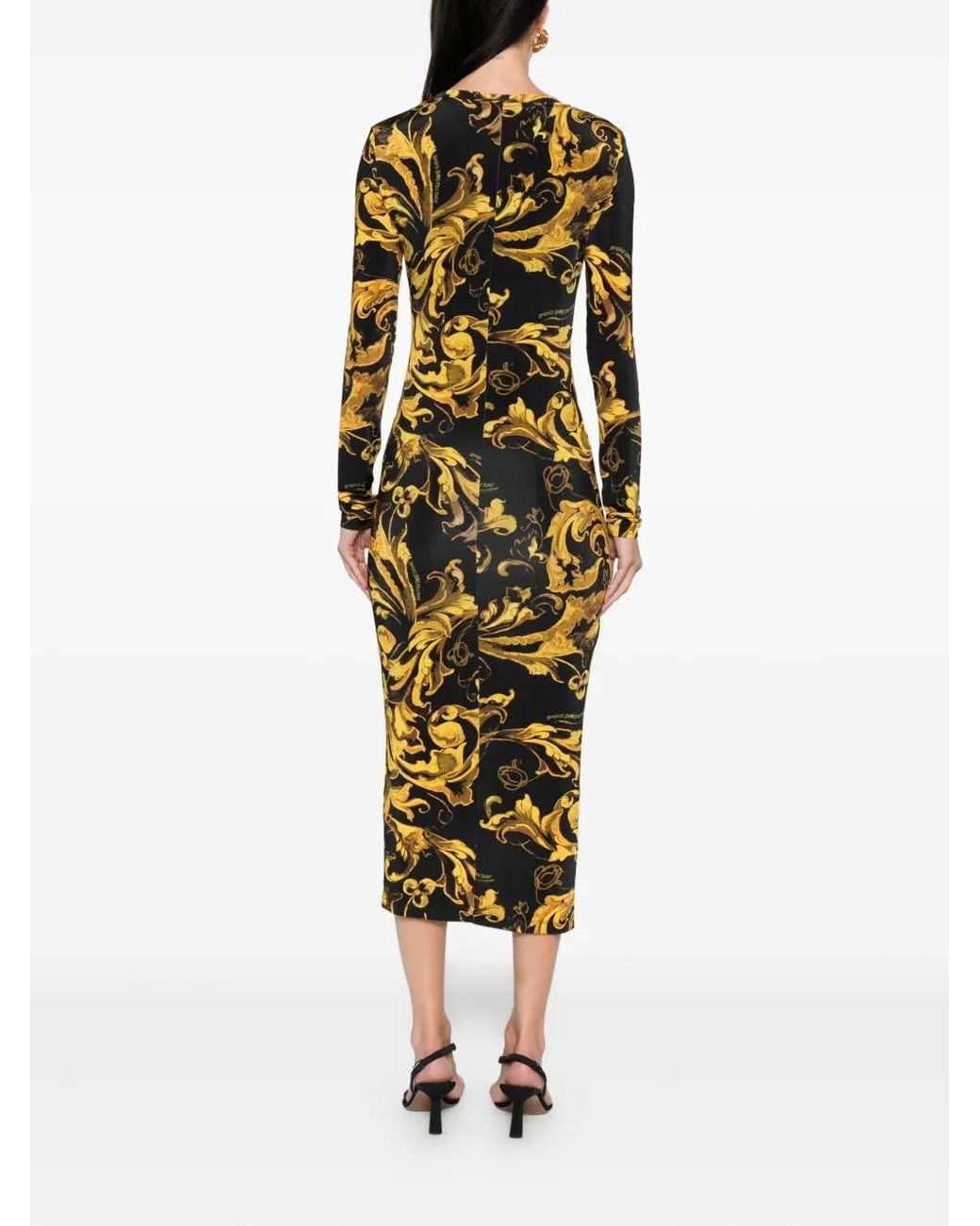Versace Jeans Couture Yellow Barocco-Print Midi Dress