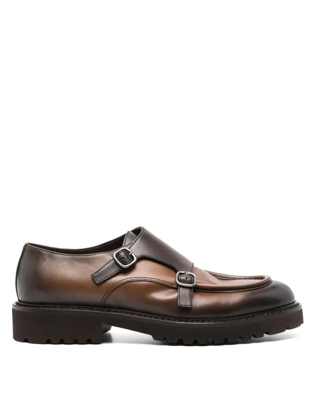 Doucal's Brown Double-Buckle Monk Shoes for men