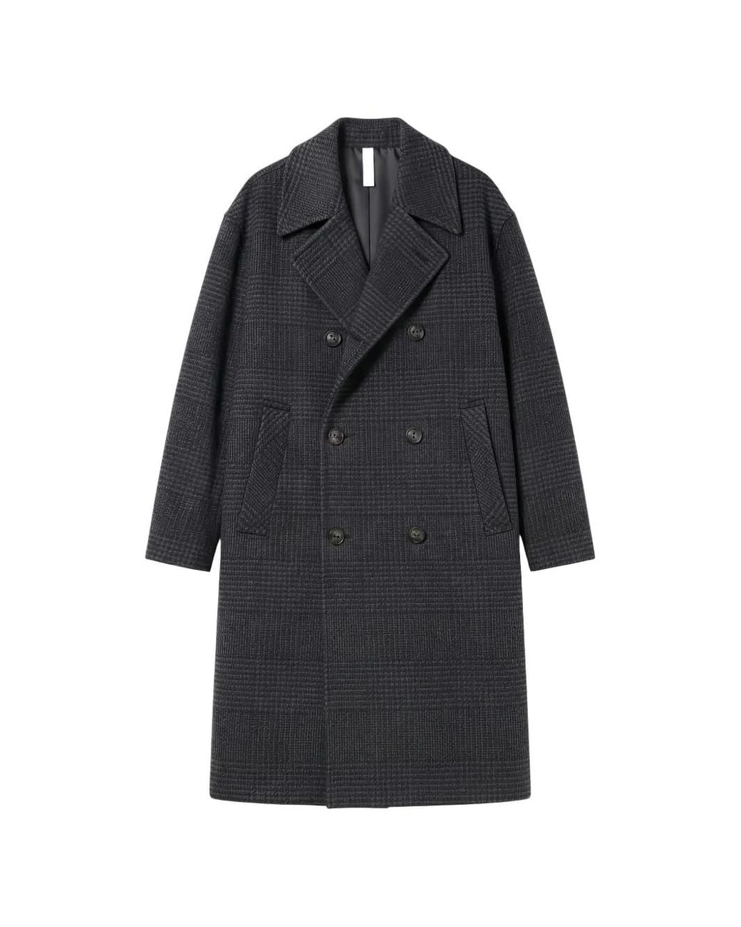 Hevò Blue Tricaseq Double-Breasted Checked Coat for men