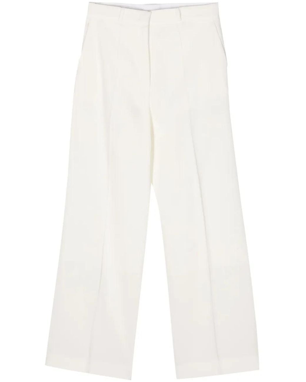 Lanvin White High-Waisted Wide-Leg Trousers With Front Pleats