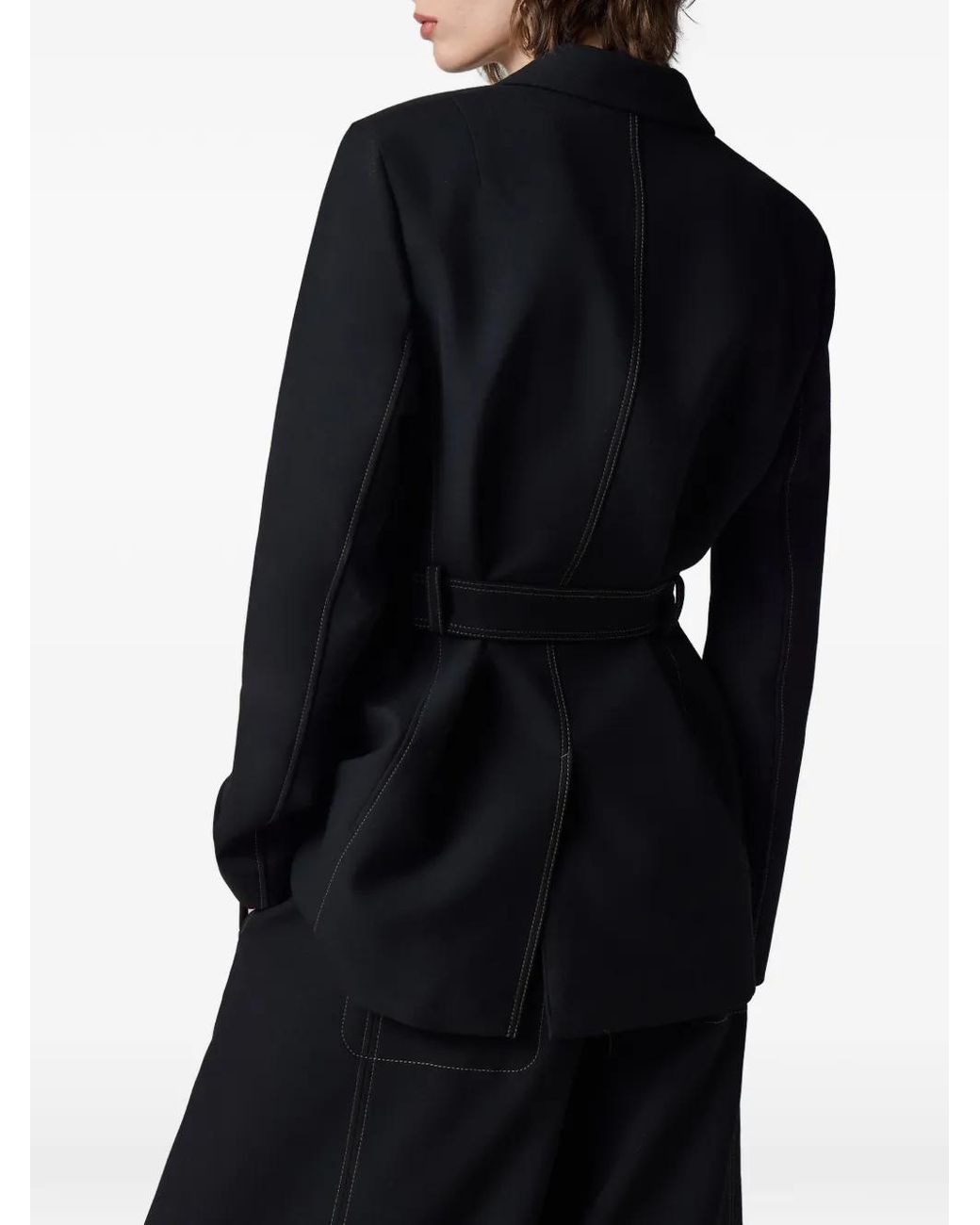 Paul Smith Black Belted Jacket With Contrast Top Stitching