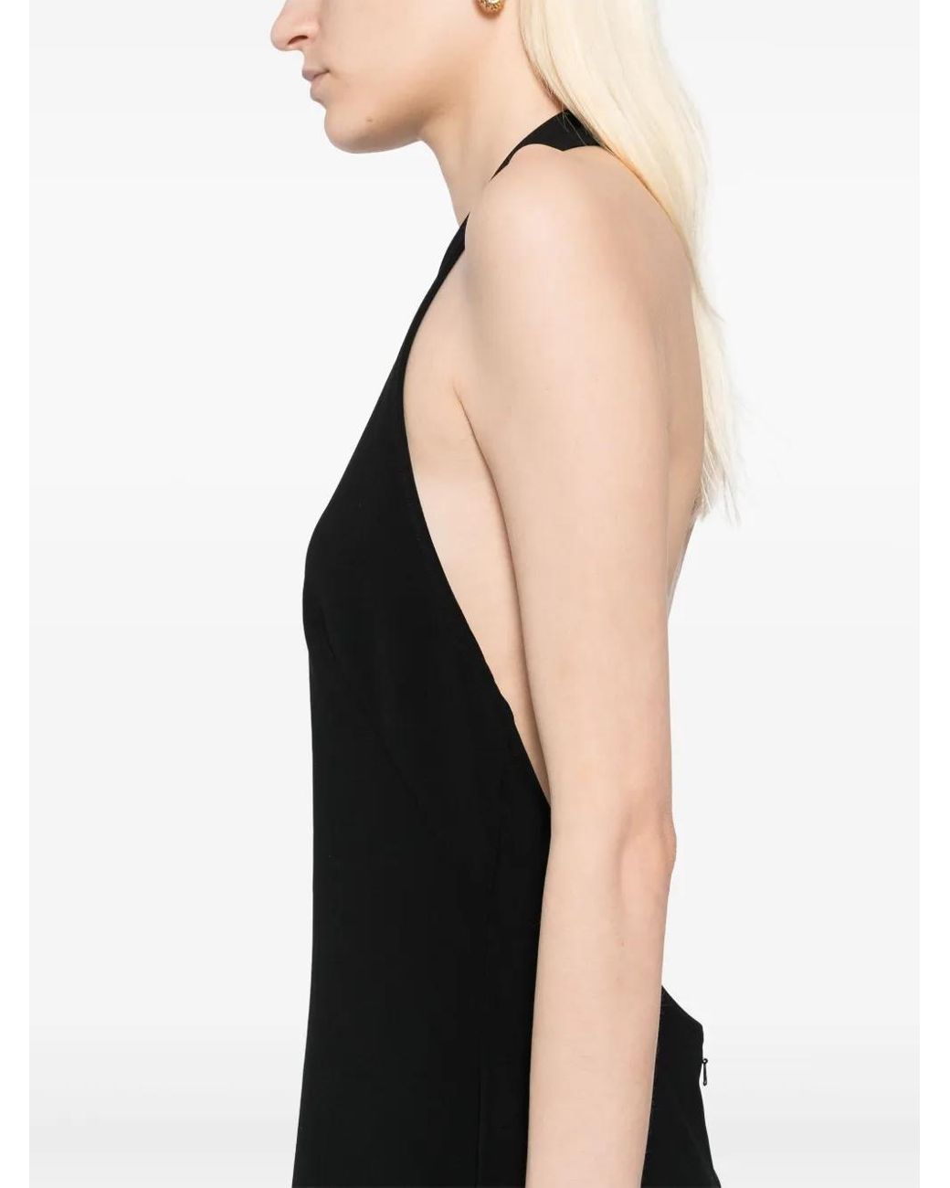Amsale Black Italian Stretch Crepe Halter Dress