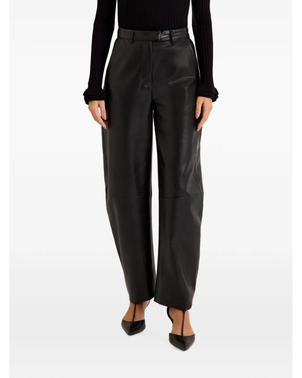 Marie Oliver Black Harlow Faux-Leather Trousers
