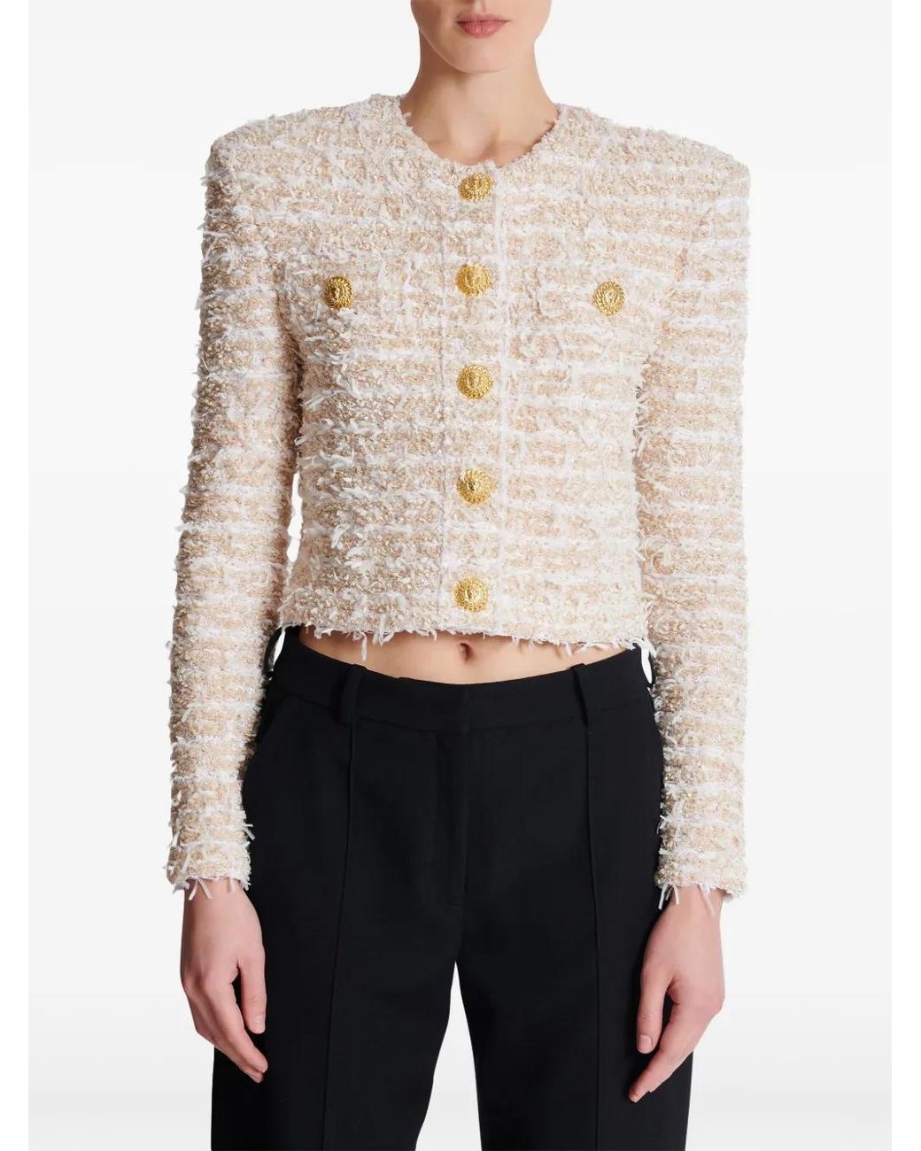 Balmain Jassen ,Wit ,Tweed Cropped Tweed Jasje in het Natural