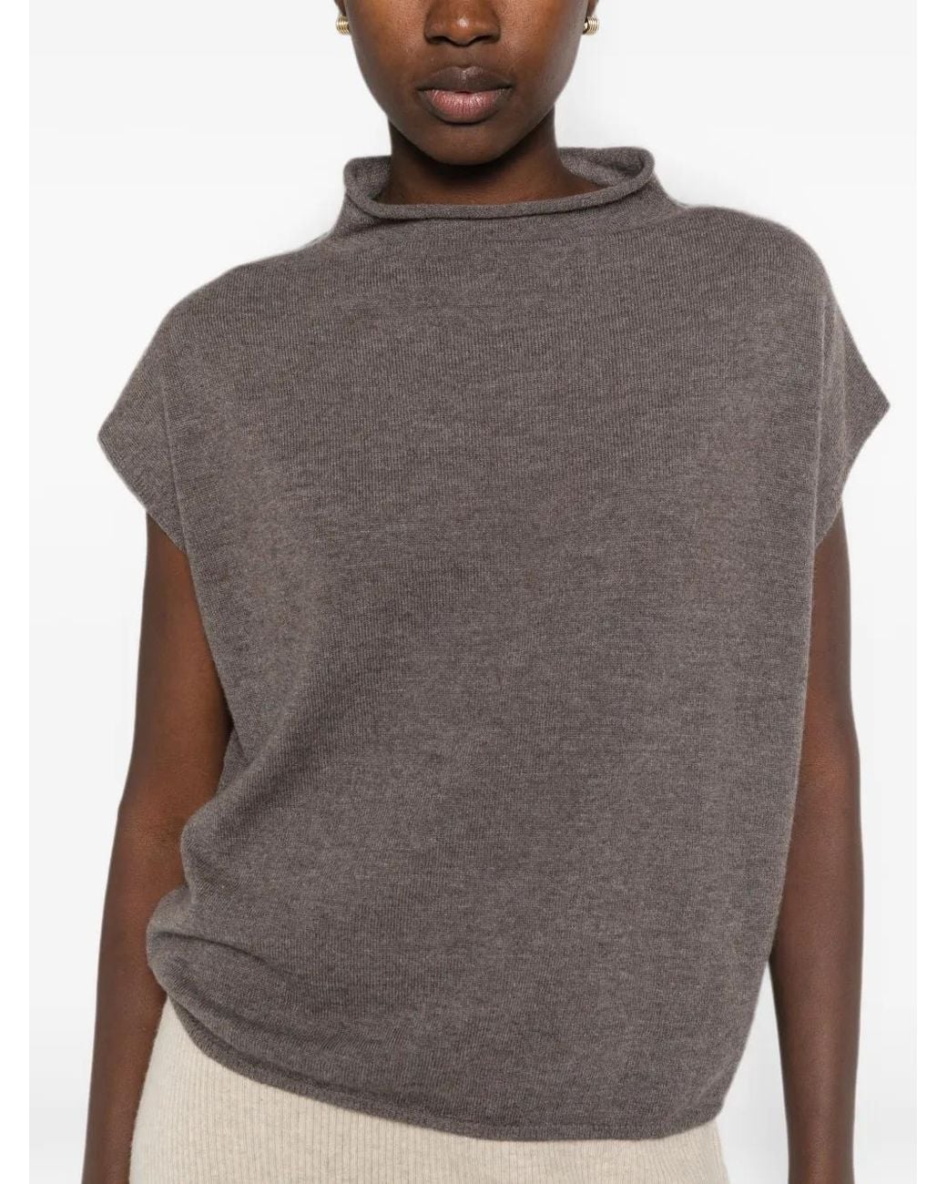 Whyci Brown Rolled-Trim Sleeveless Sweater
