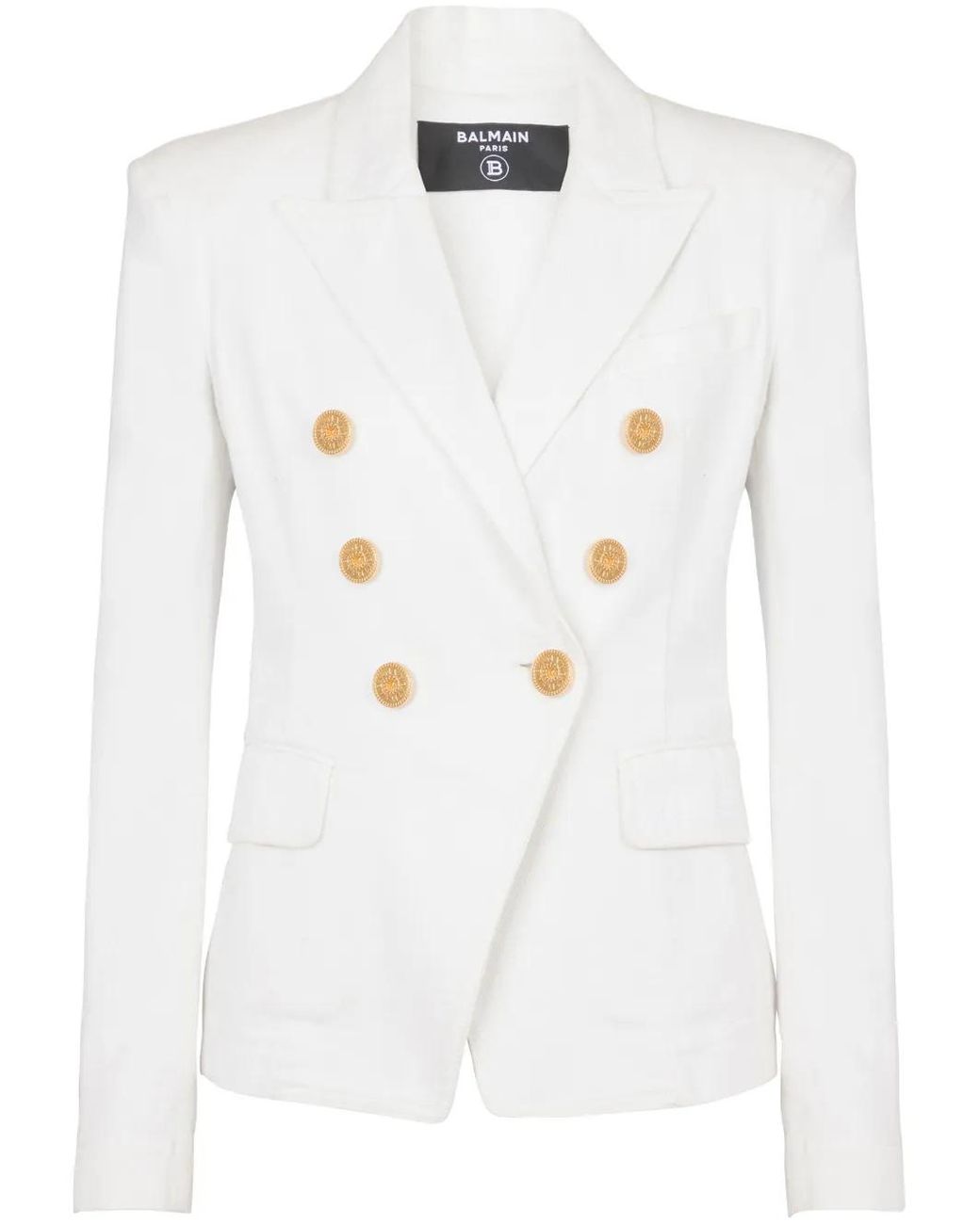 Balmain Double Breasted Tweed Blazer Met Logo -knoppen in het White
