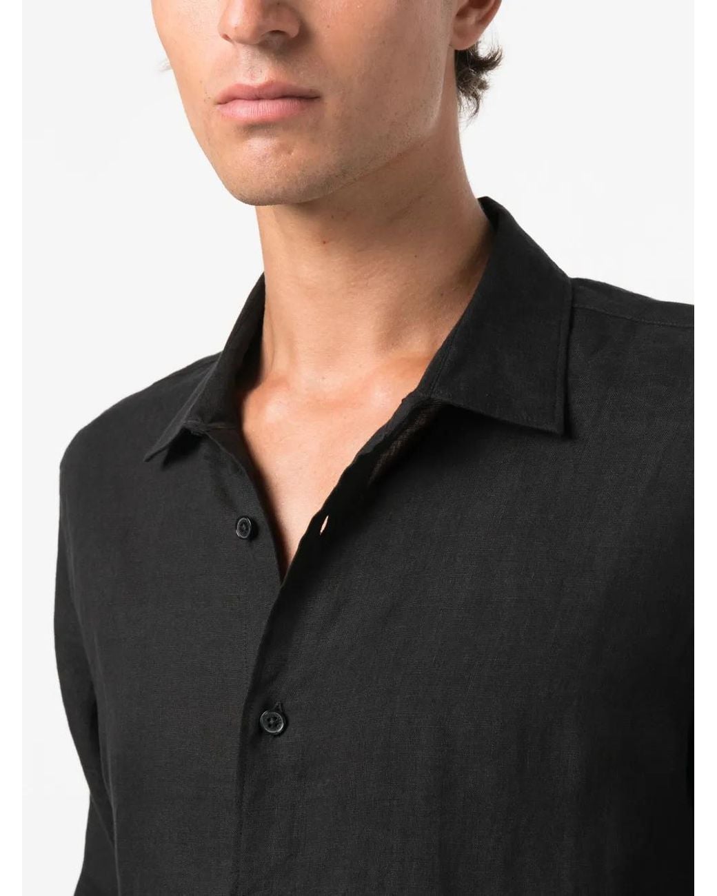 Orlebar Brown Black Giles Long-Sleeve Linen Shirt for men