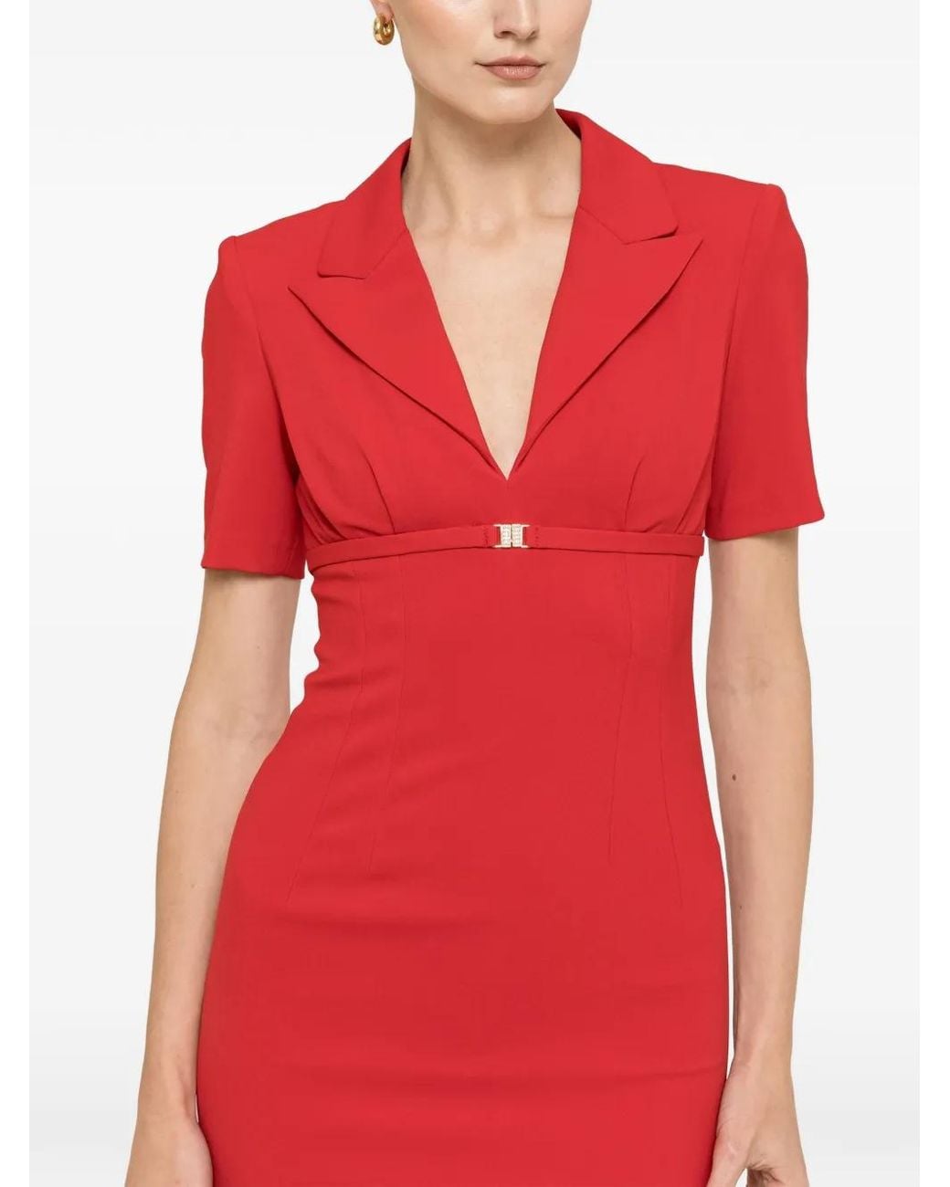 Nissa Red Robe Ajustée À Coupe Mi-Longue