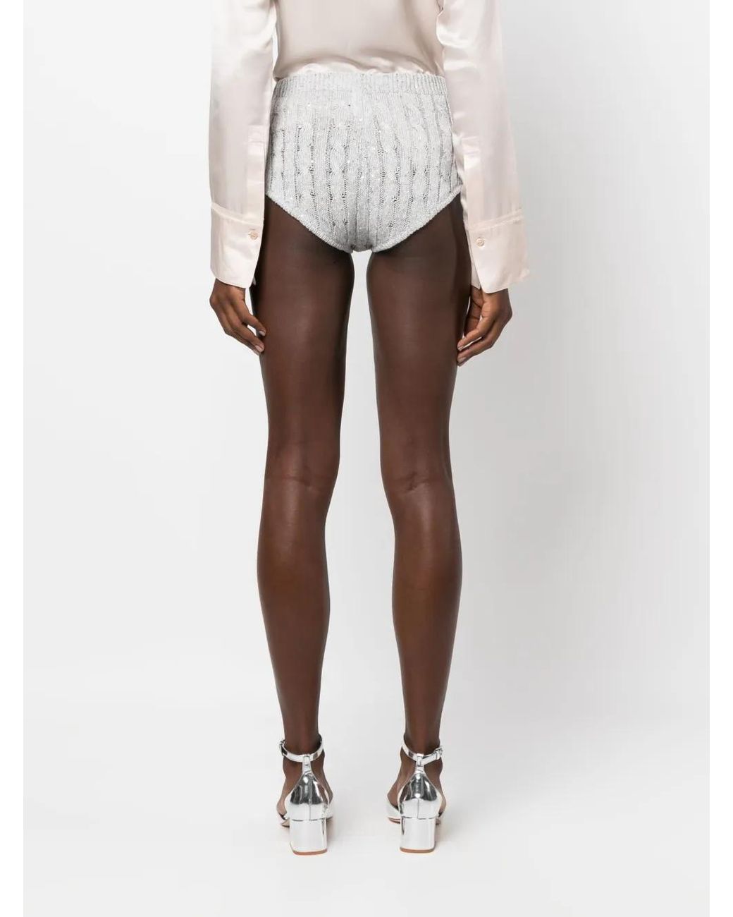 Brunello Cucinelli White Sequin-Detail Knitted Mini Shorts