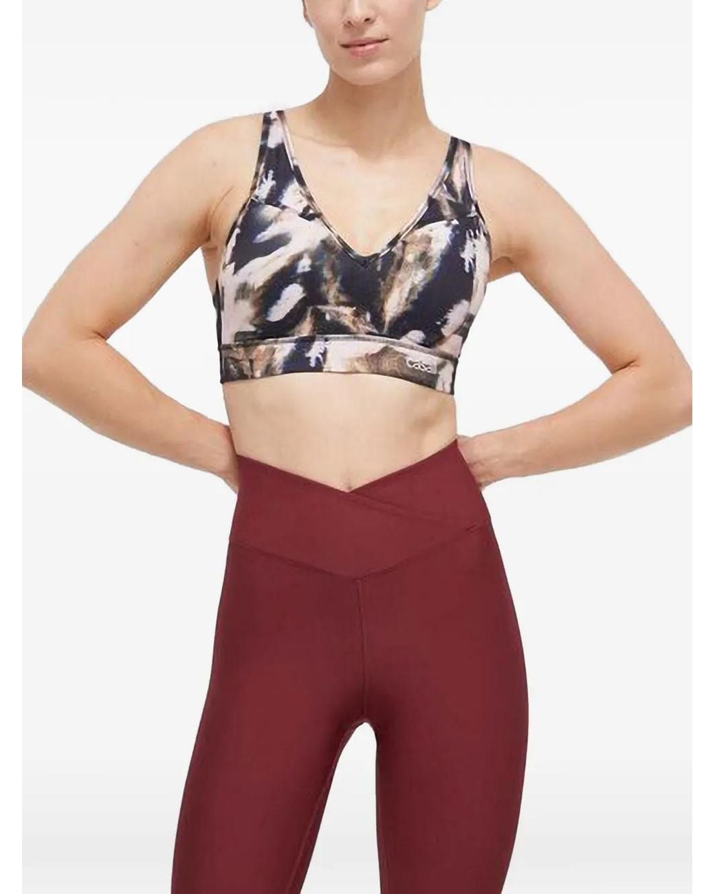Casall Red Abstract-Print Crossover Sports Bra