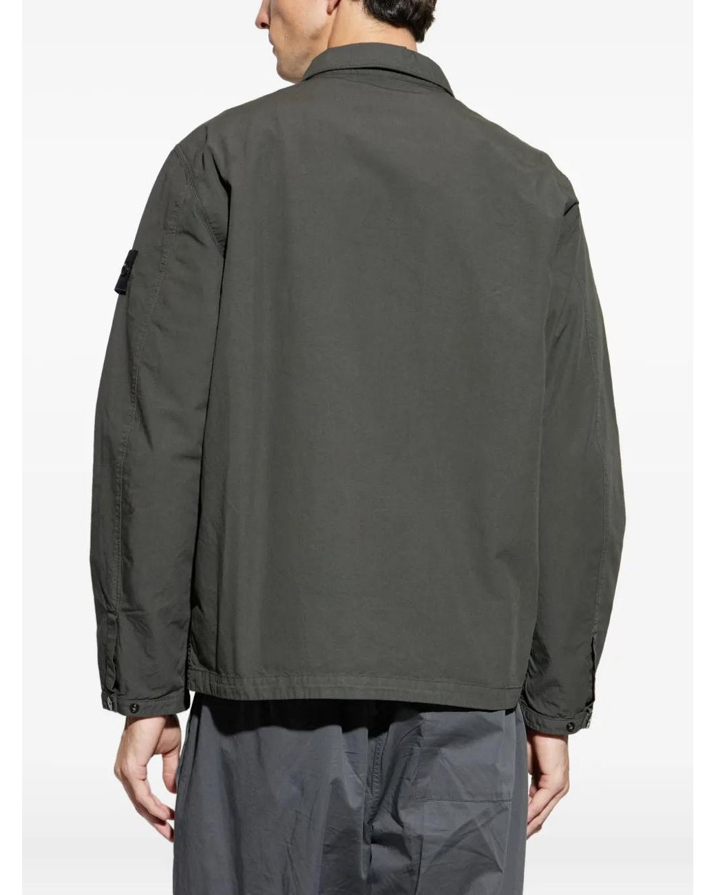 Stone Island Gray Patch-Pocket Zip-Front Shirt for men