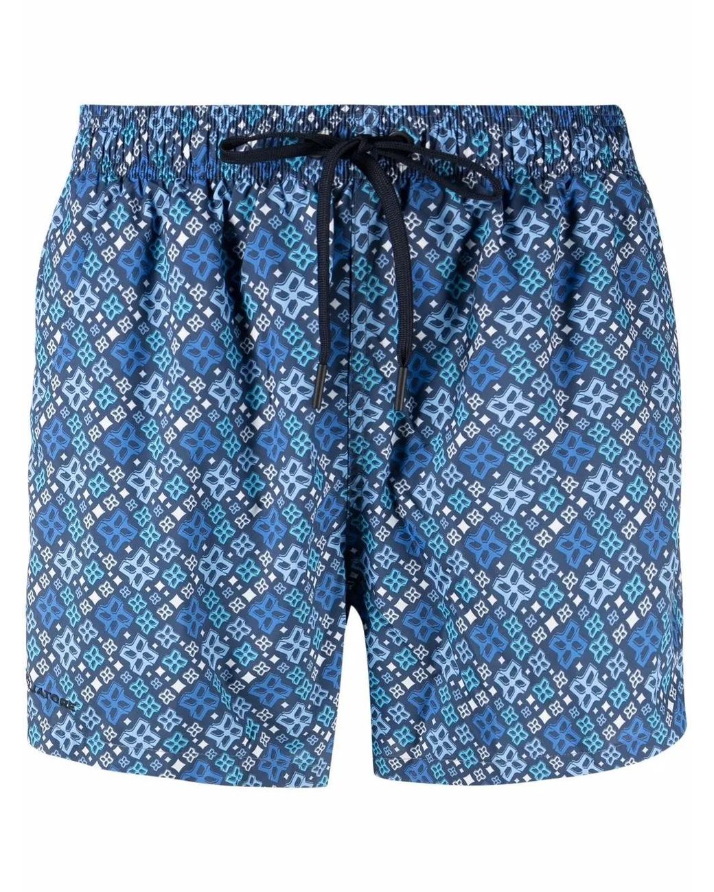 Tagliatore Blue Pattern-Print Swim Shorts for men