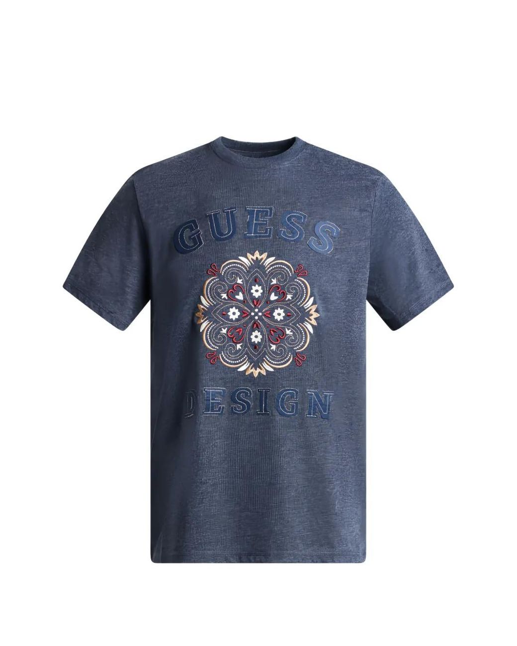 Guess Blue Logo-Embroidered T-Shirt for men