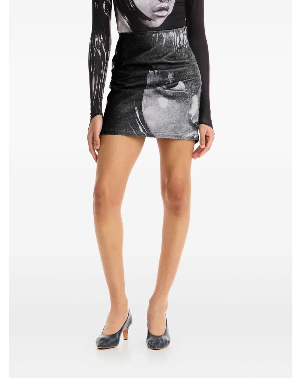 Maisie Wilen Black Portrait-Print Mini Skirt